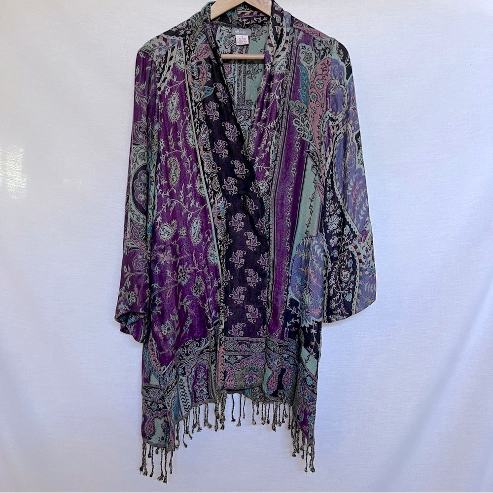 ANU Bohemian Paisley Wool Patchwork Kimono with Fringe